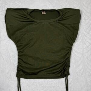 Wearever Top Women's Medium Olive Green Side Lacing Tie Crop Top Shoulder Pads